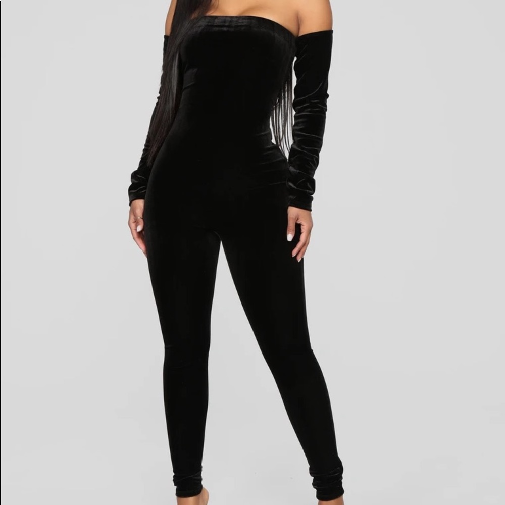Black velvet fashion nova jumpsuit